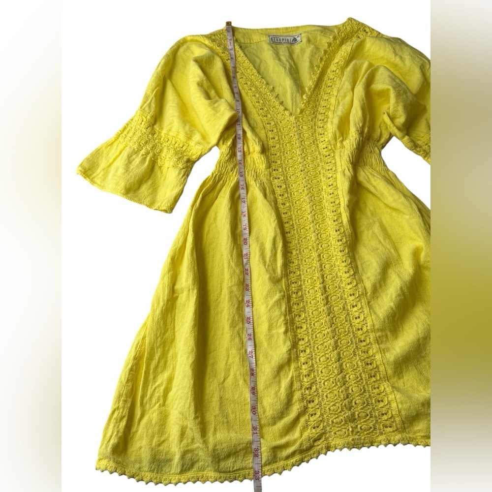 Seaspice Resort Wear Yellow Embroidered Cotton Dress Made in Peru Size M - Picture 8 of 10